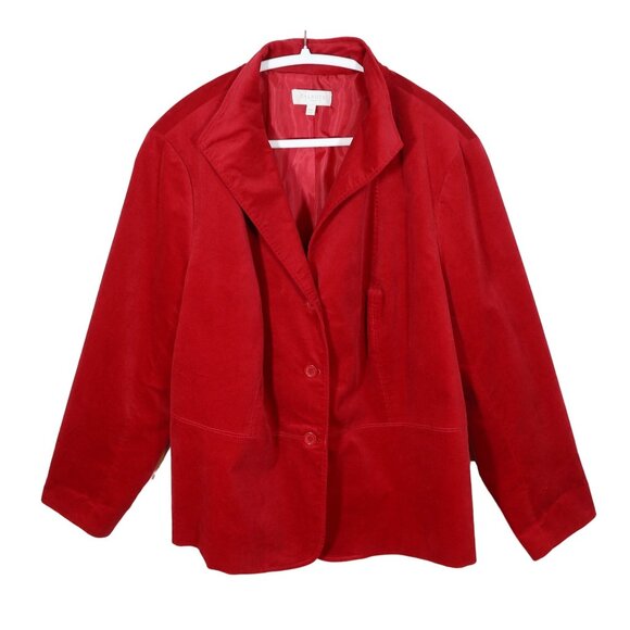 TALBOTS Outlet Velvet Button Up Blazer Jacket Size 20W Bright Red Holiday - Picture 1 of 6